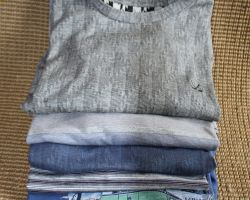 T-shirts from the Summer 17-18 Collection for Logan clothing. Pictured from Top - Bottom; Calion Golf T-Shirt - Charcoal $49.99, Etterick Henly -Denim & Redwood stripe $49.95, Brava Organic Cotton Henley - Navy & Cream stripe$49.99 & Printed Kombi T-shirt $44.90. Available in store from July 2017<a href="http://example.com">click</a>